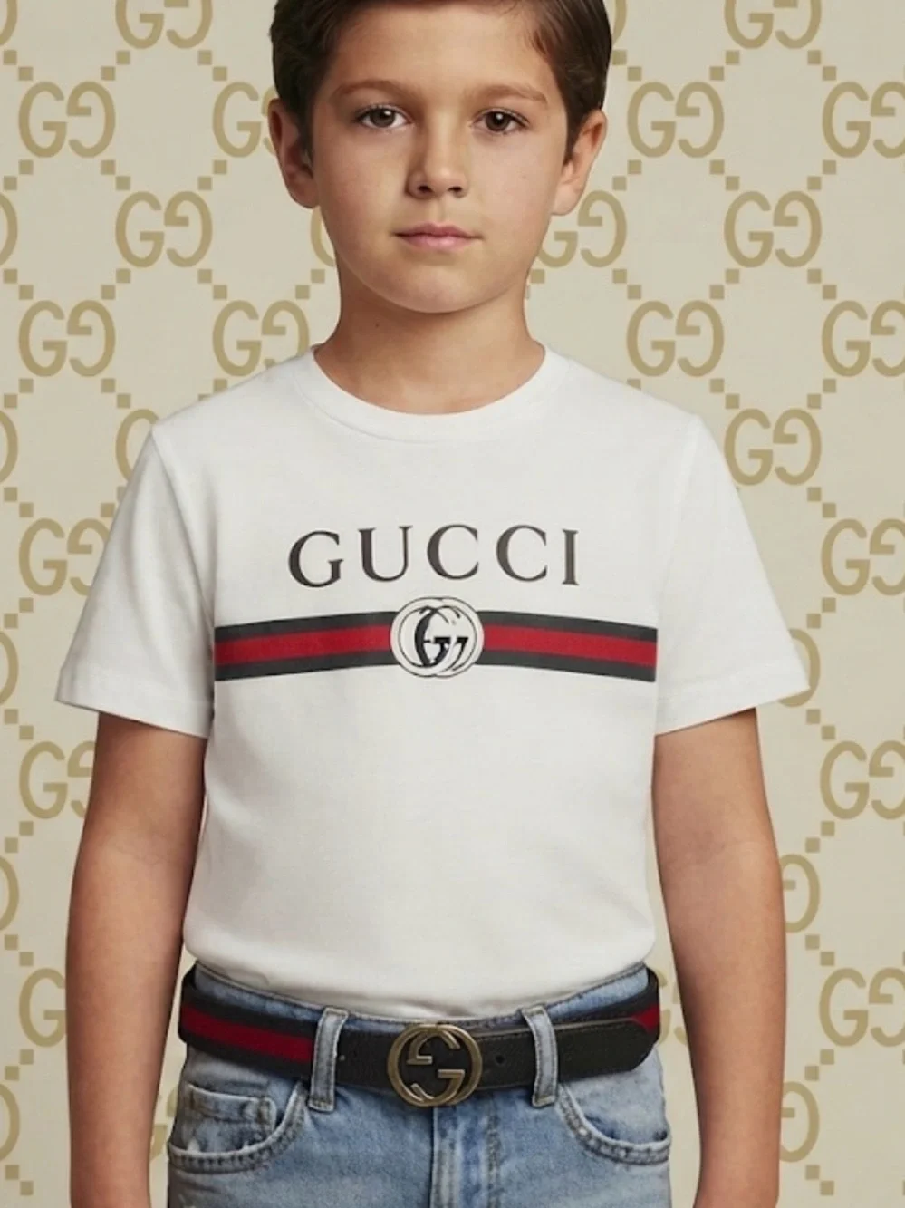 Authentic Gucci luxury designer little boys signature GG elastic band belt sz S